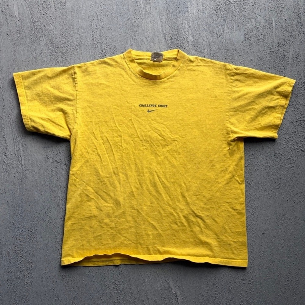 Vintage Nike Challenge Court T Shirt Large Yellow 1990s Agassi Radiation Logo